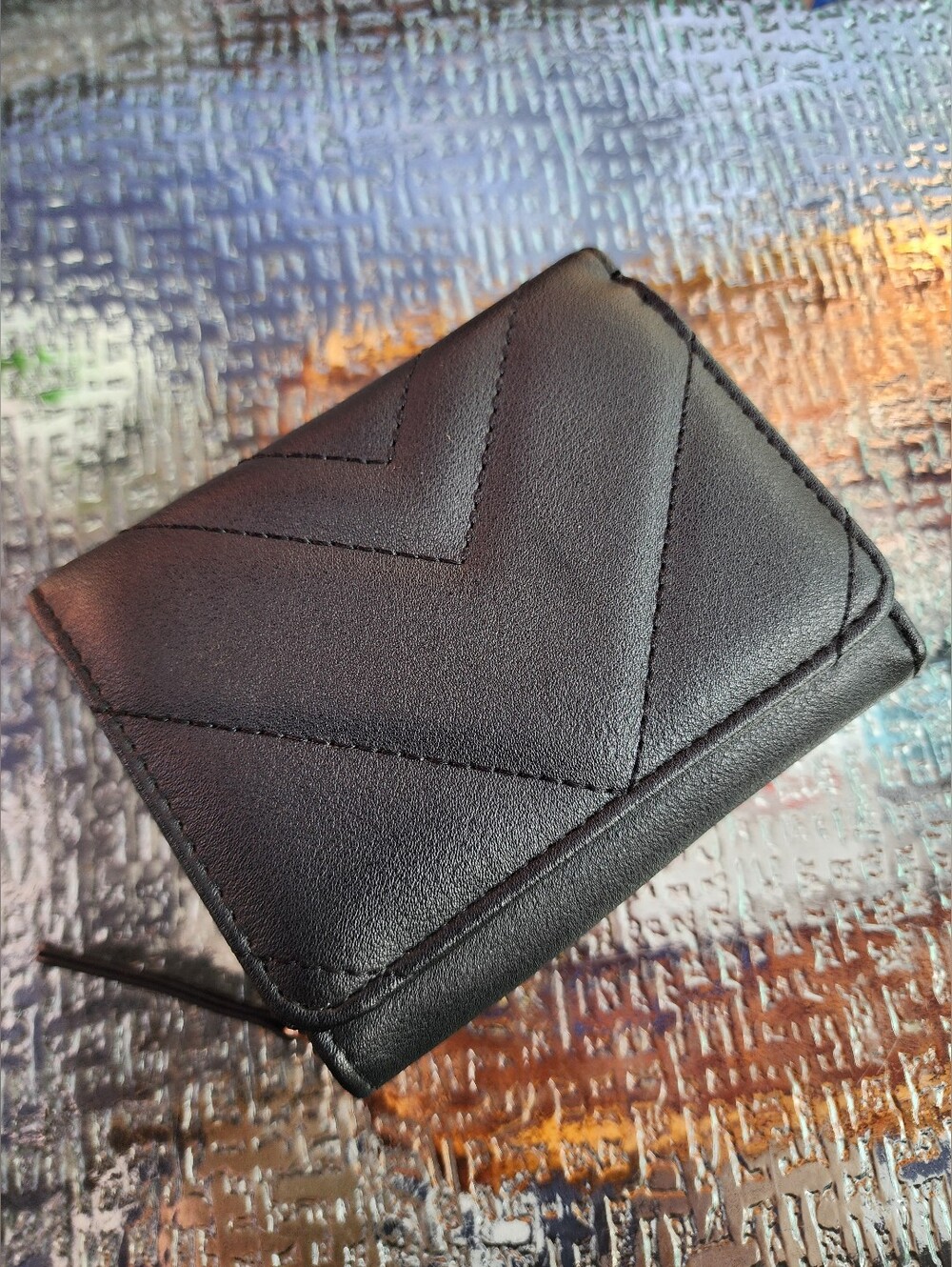 Faux Leather Quilted Small Black Wallet